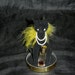 Vintage Max Factor Hypnotique Sophisti-Cat Black Cat Yellow Feathers Perfume Dome Rhinestone Eyes Pearl Necklace