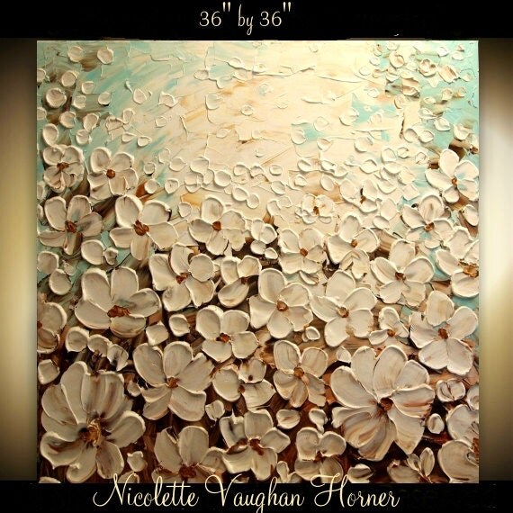 ORIGINAL HUGE Landscape Abstract White Cherry Blossoms Oil