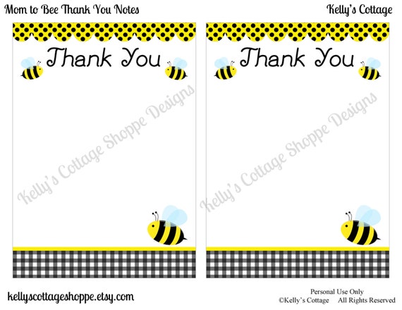 Bumble Bee Baby Shower Thank You Notes, Instant Download, Printable, Digital Il_570xn