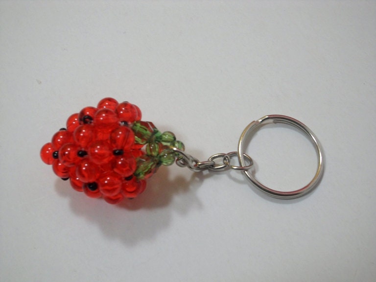 Beaded Strawberry Keychain Strawberry Fruit Keychain