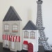 Reduced - A French Village - red and taupe,french themed room decor, paris, wooden playset