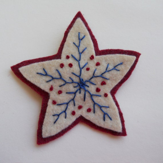 Star LapelPin Christmas Ornament Brooch Hand Embroidered