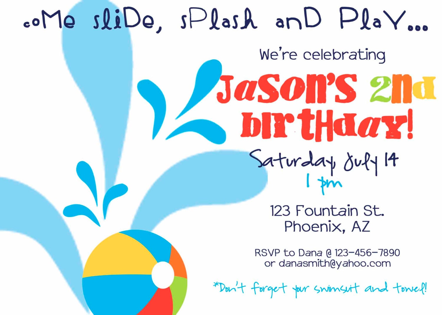 Water Slide Invitation printable Birthday Party by luvbugdesign