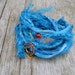 Blue Wrap Bracelet Recycled Indian Sari Silk Textile Beaded Boho Tribal Jewellery Ribbon Infinity Bracelet Necklace