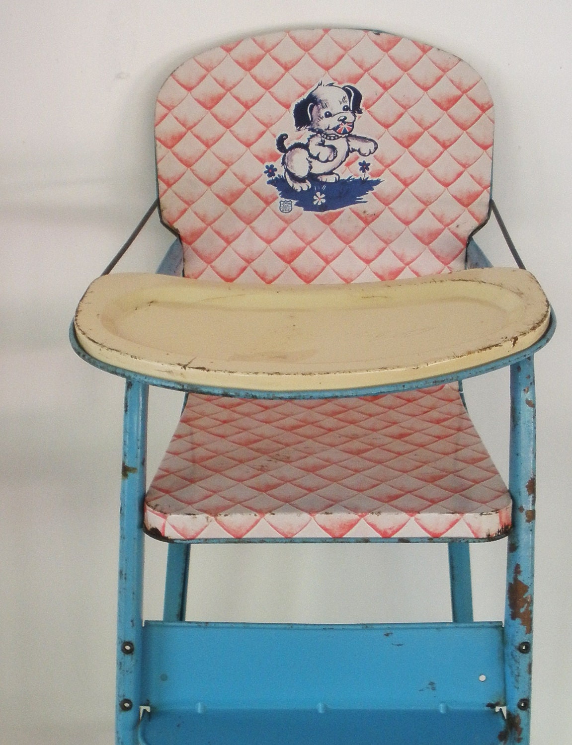 Vintage 1950's Metal Baby Doll Highchair . Pink and Blue