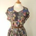 Vintage floral flower pattern polka dot spot blue button down dress size medium UK 12 14