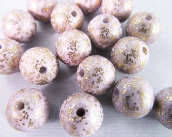 20 Vintage 9mm Lilac Glitter Sparkle Lucite Beads Bd438