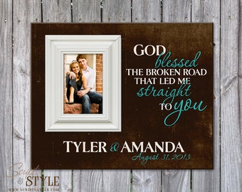 Personalized Family Name Sign with Picture Frame, Family Established Sign, Personalized Picture Frame, God Blessed The Broken Road