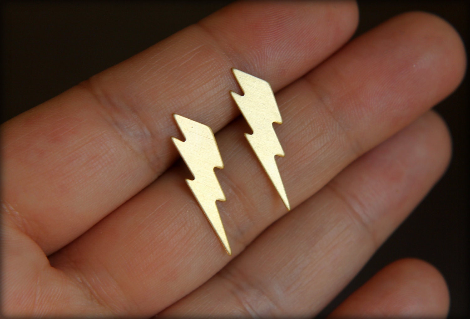 Lightning Bolt Earring Studs in Raw Brass by saffronandsaege