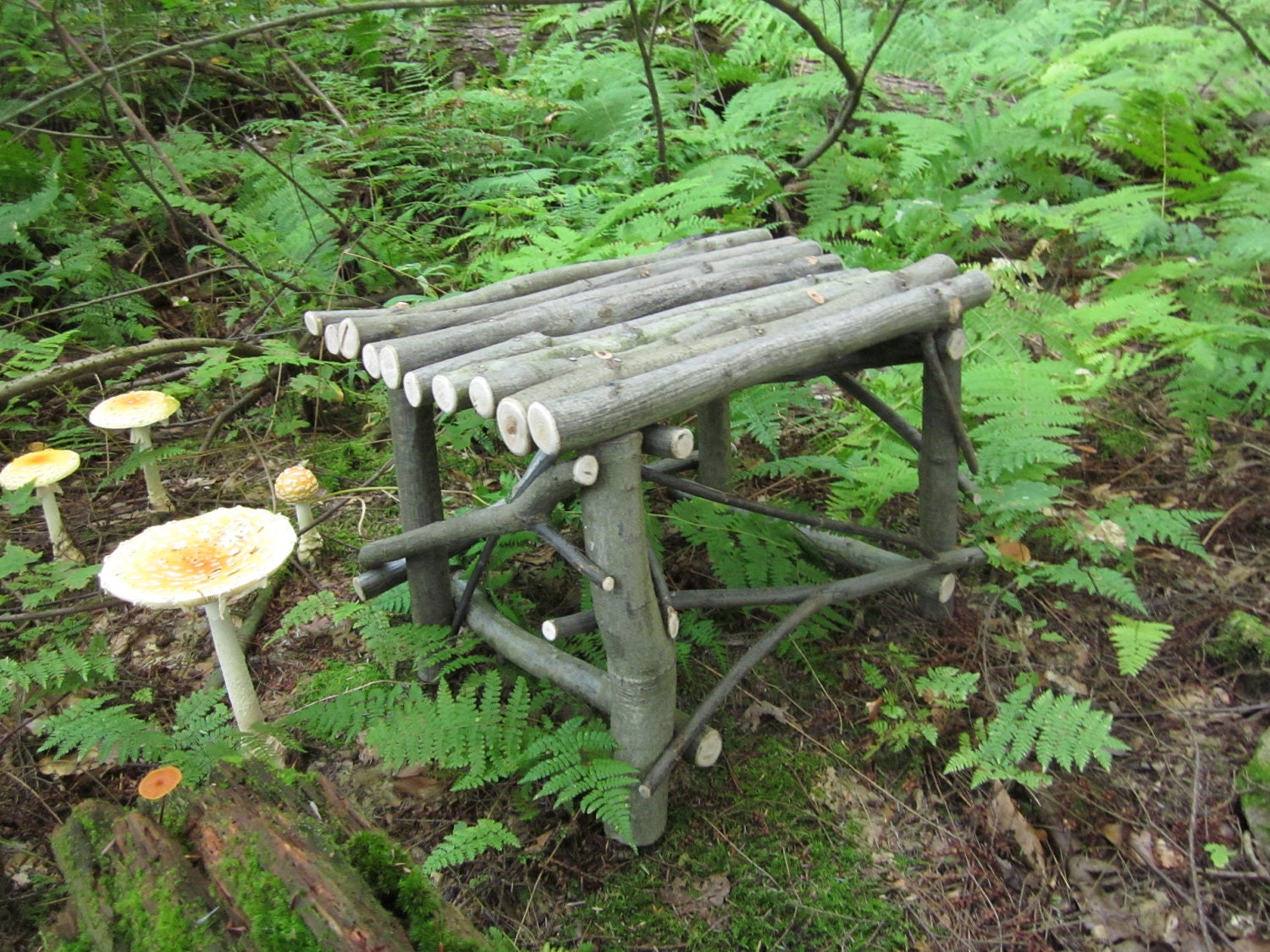 Rustic Wood Twig Stool Red Oak Footstool Bench Handmade by