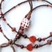 REDWOOD OWL- Glass Beaded ID Lanyard- Ceramic Owl, Mahogany Pearls, Brown Sandstone Beads, Shell Beads, Red Agate Hearts