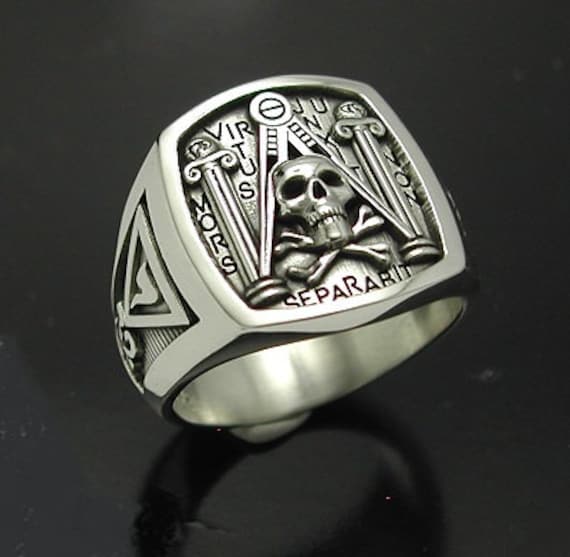 Masonic Skull and Pillar Ring Sterling Silver by ProLineDesigns