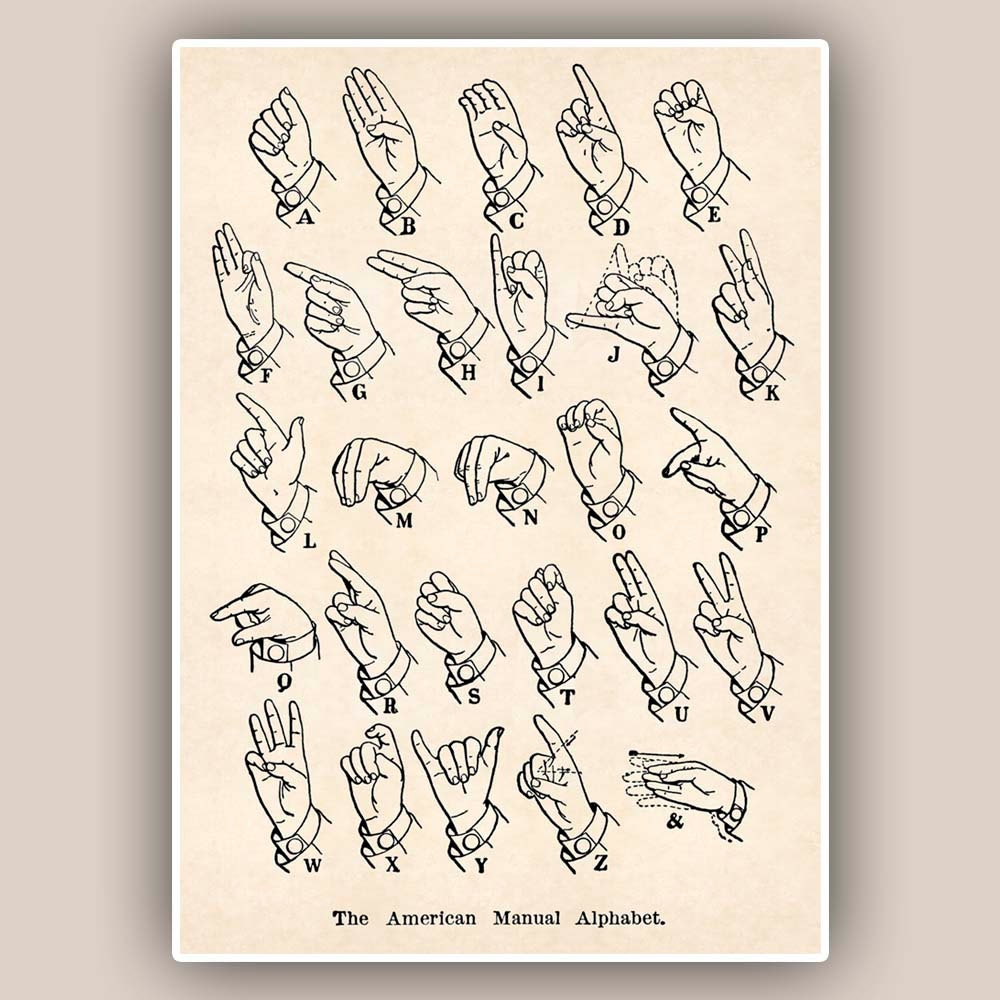 American Manual Alphabet Large Print Vintage illustrations