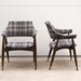 RESERVED Pair of Vintage Mid Century Custom Upholstered Thonet Style Chairs in Grey Plaid
