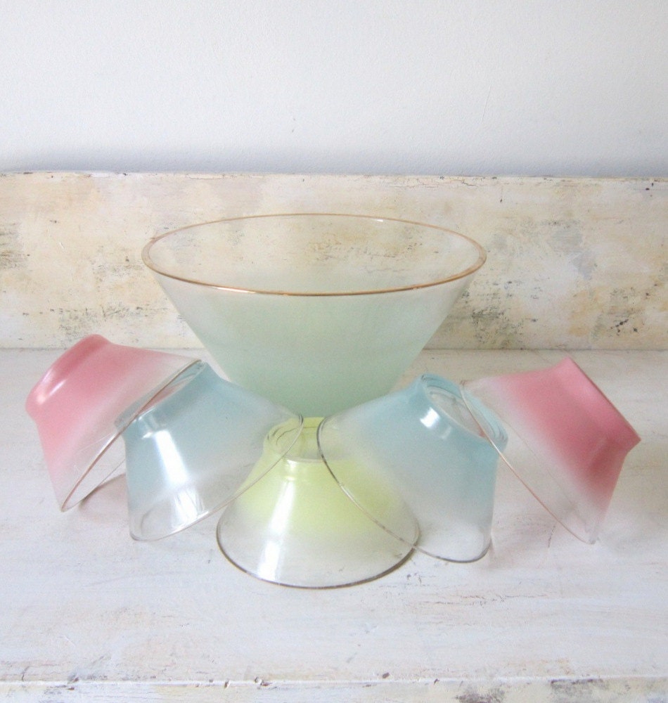 Vintage Blendo Glass Bowl Set Pastel Glass Bowl Set 7 Matching