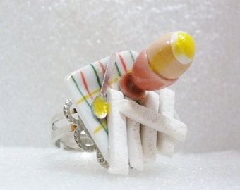 Boiled Egg and Soldiers Ring. Polymer Clay.