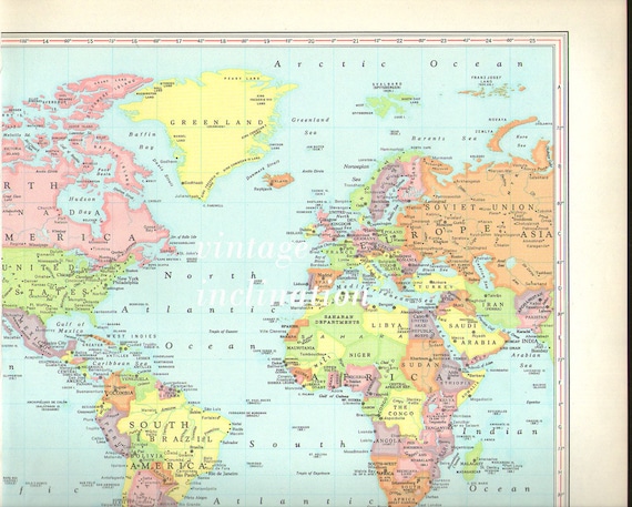 Vintage LARGE Map World Globe Earth Original 1958