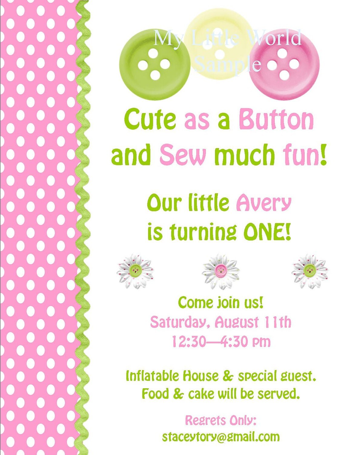 Cute as a Button Invitation and matching address labels
