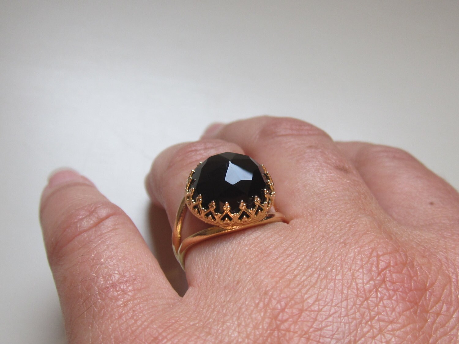 Black Onyx ring Gold ring Black gemstone ring Birthstone