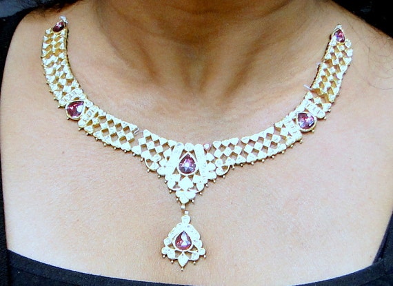 Vintage 20 ct Gold Diamond kundan meena necklace by TRIBALEXPORT