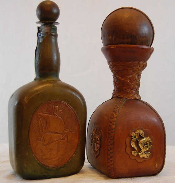 Vintage Leather Bottles Made In Italy
