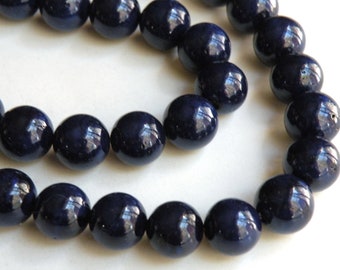 Riverstone beads in navy blue round gemstone 12mm full strand 4314GS