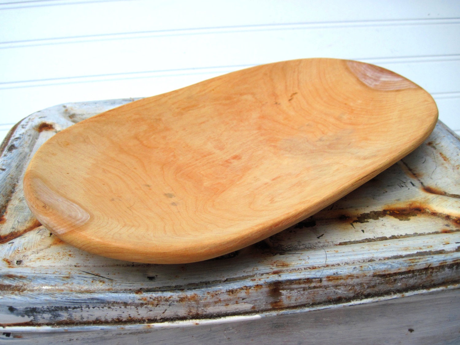 Vintage primitive hand carved wooden bowl tray balsa wood