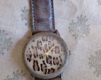 Guess Watch 1989, Leopad Face with Sweep Second Hand. Running,