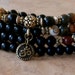 Grounding 108 Mala Picasso jasper & ebony wood with Om, Meditation wrap bracelet or necklace,Reiki Charged, free shipping