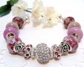 Lavender Cloisonne Beaded Cuff Bracelet with Crystals