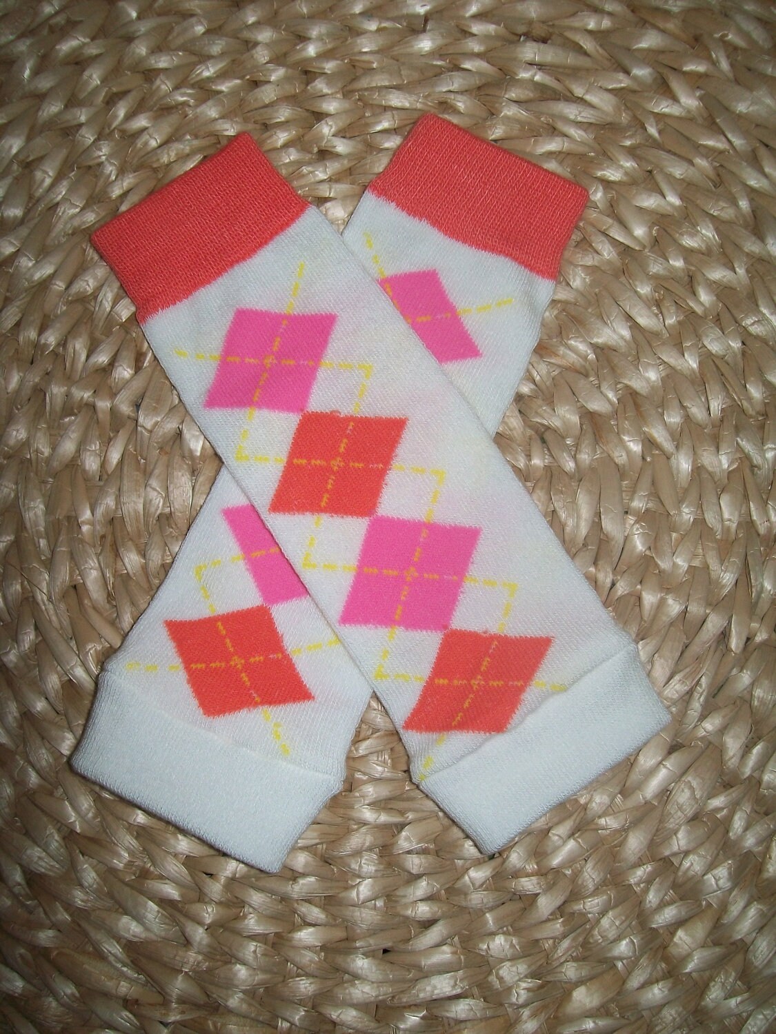 Newborn Baby Girl Leg Warmers Pink & White Argyle
