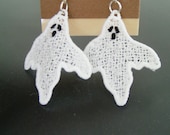 White Ghost Lace Charm Earrings, Silver Hook Earrings