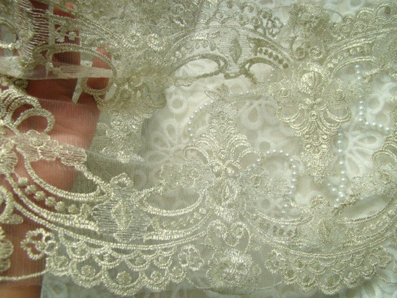 Vintage Lace Trim Gold Mesh Rococo Lace Gold Thread Double