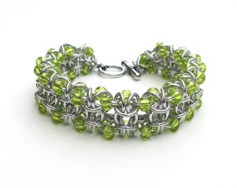 Chartreuse Beaded Gridlock Byzantine chainmail bracelet