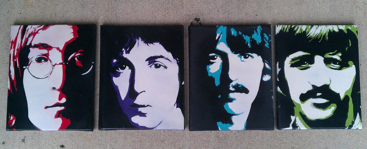 The Beatles Set of 4 8x10 inch Pop Art Stencil Art