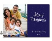 Photo Christmas Card Whimsical Blue Snowing Snowflakes Merry Christmas Holiday Card DIY Digital or Printed - Burroughs style Il_170x135