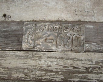 Vintage Kansas Metal License Plate 1948 Rare Aluminum Steampunk Old Distressed Salvaged Metal Antique