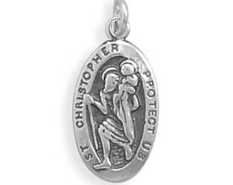 Small Oval Saint Christopher - 925 Sterling Silver Charm