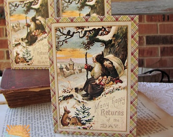 Christmas Note Cards Vintage santa with Bunnies set of 20
