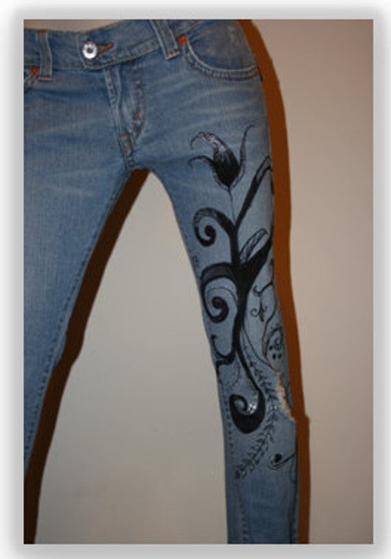 Items Similar To Hand Painted Blue Jeans. On Etsy