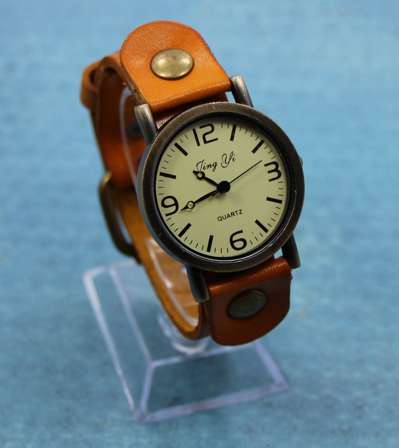 Womens Leather Watch with Brass Accents and fittings.