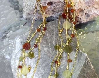 Woodland colors multi-stranded resin bead necklace
