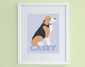 Beagle Wall Art - Dog Nursery Print - Personalized Name Art
