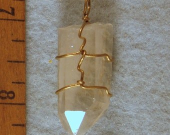 Rainbow Arkansas Quartz Crystal Wire Wrapped Pendant