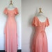 Summer Sale - 1970s Pastel Peach Maxi Ruffle Dress - Size: S / Spring Fashion