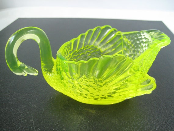 Marked Boyd Vaseline Glowing Glass Swan with Center Candle