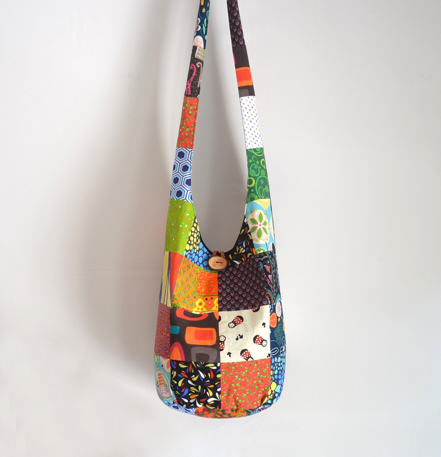 Patchwork Hobo Bag Sling Bag Large Upcycled Geometric