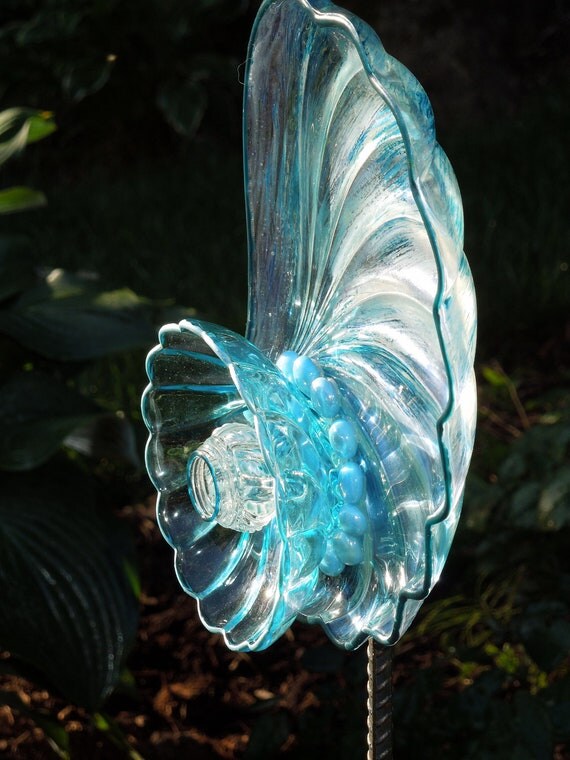 Glass yard ART glass plate flowers for GARDEN or YARD