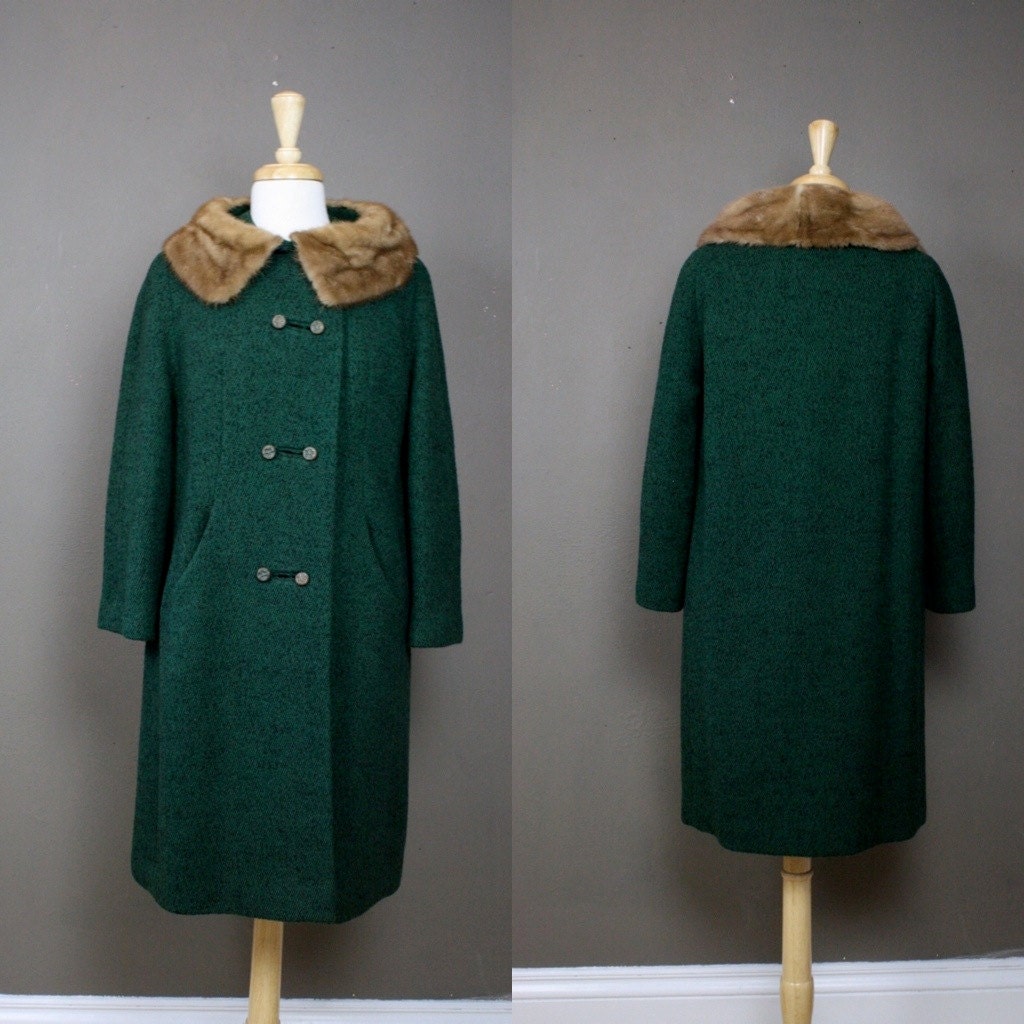 1950s swing coat with mink fur collar / 50s car by TribeOfSeven