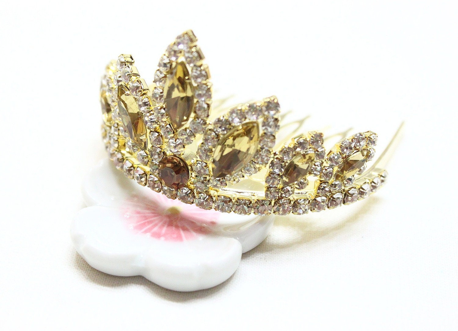 Rhinestone Princess Crown Gold Tiara Comb for by lovelikestyle